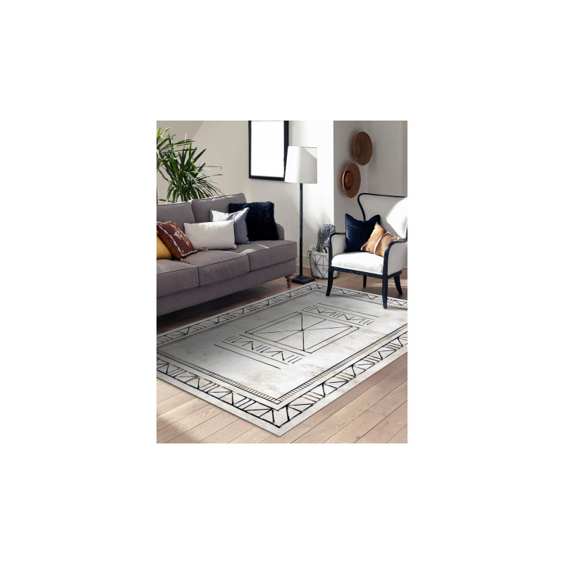 Dywan ANTIKA 125 tek, nowoczesny ramka, grecki do prania - beż / szary 80x150cm Dywan ANTIKA 125 tek, nowoczesny ramka, grecki do prania - beż / szary 80x150cm