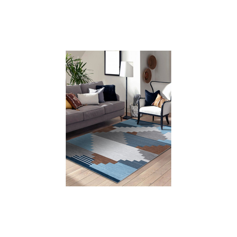 Dywan ANTIKA 124 tek, nowoczesny geometryczny do prania - beż / niebieski 80x150cm