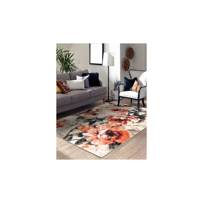 Dywan ANTIKA 24 tek, nowoczesny liście, kwiaty do prania - terakota 80x150cm Dywan ANTIKA 24 tek, nowoczesny liście, kwiaty do prania - terakota 80x150cm