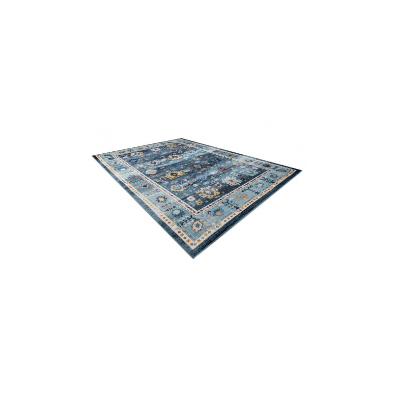 Dywan ANTIKA 51 tek, nowoczesny aztecki, do prania - szary / niebieski 80x150cm