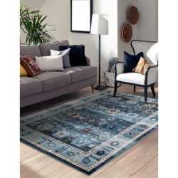 Dywan ANTIKA 51 tek, nowoczesny aztecki, do prania - szary / niebieski 80x150cm
