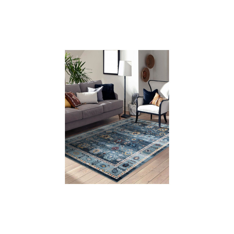 Dywan ANTIKA 51 tek, nowoczesny aztecki, do prania - szary / niebieski 120x170cm