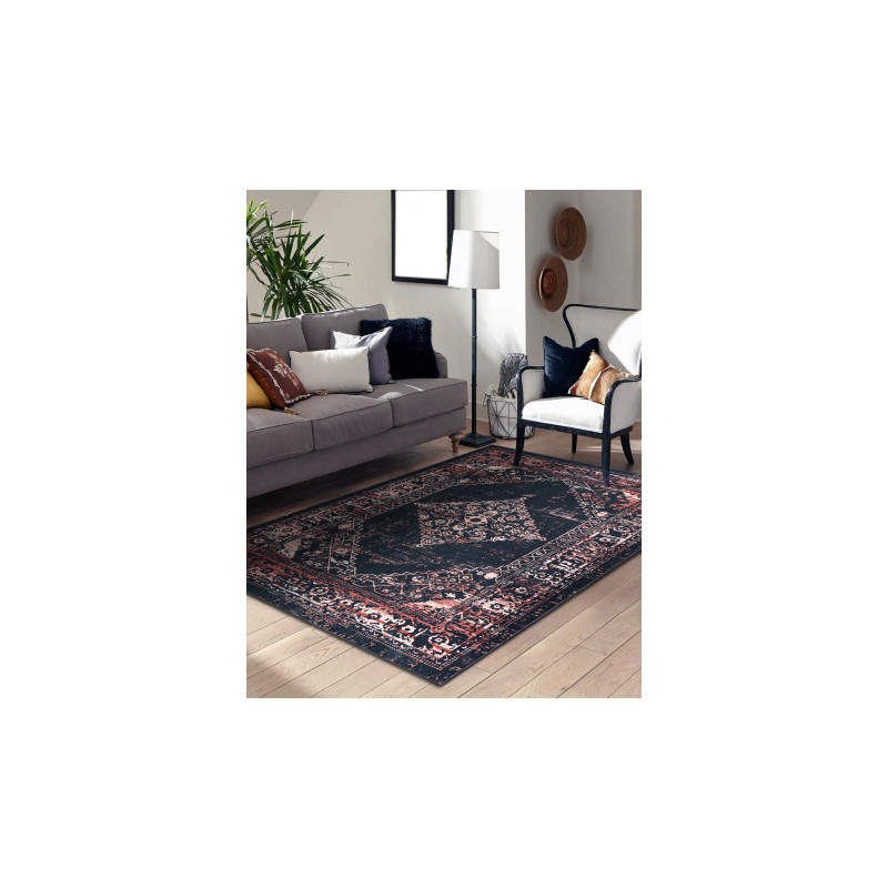 Dywan ANTIKA 120 tek, nowoczesny ornament, do prania - czarny / terakota 80x150cm Dywan ANTIKA 120 tek, nowoczesny ornament, do prania - czarny / terakota 80x150cm