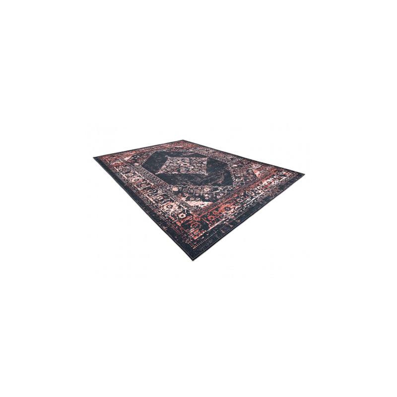 Dywan ANTIKA 120 tek, nowoczesny ornament, do prania - czarny / terakota 160x220cm