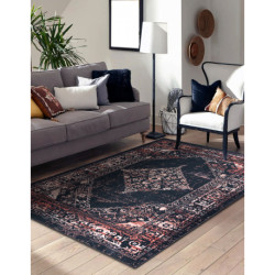 Dywan ANTIKA 120 tek, nowoczesny ornament, do prania - czarny / terakota 160x220cm
