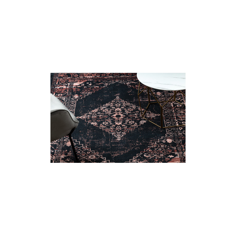 Dywan ANTIKA 120 tek, nowoczesny ornament, do prania - czarny / terakota 160x220cm