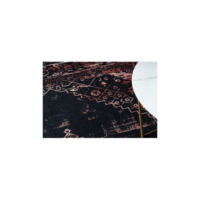 Dywan ANTIKA 120 tek, nowoczesny ornament, do prania - czarny / terakota 160x220cm