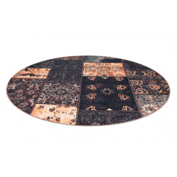 Dywan ANTIKA ancient chocolate, koło nowoczesny patchwork, grecki do prania - czarny / terakota koło 120cm