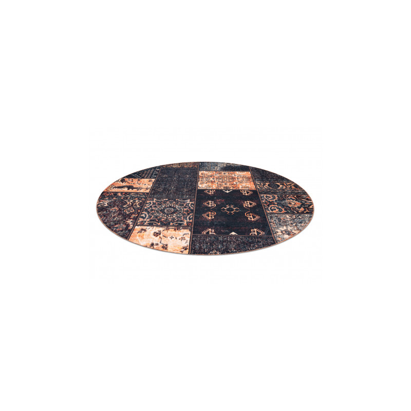 Dywan ANTIKA ancient chocolate, koło nowoczesny patchwork, grecki do prania - czarny / terakota koło 200cm Dywan ANTIKA ancient chocolate, koło nowoczesny patchwork, grecki do prania - czarny / terakota koło 200cm