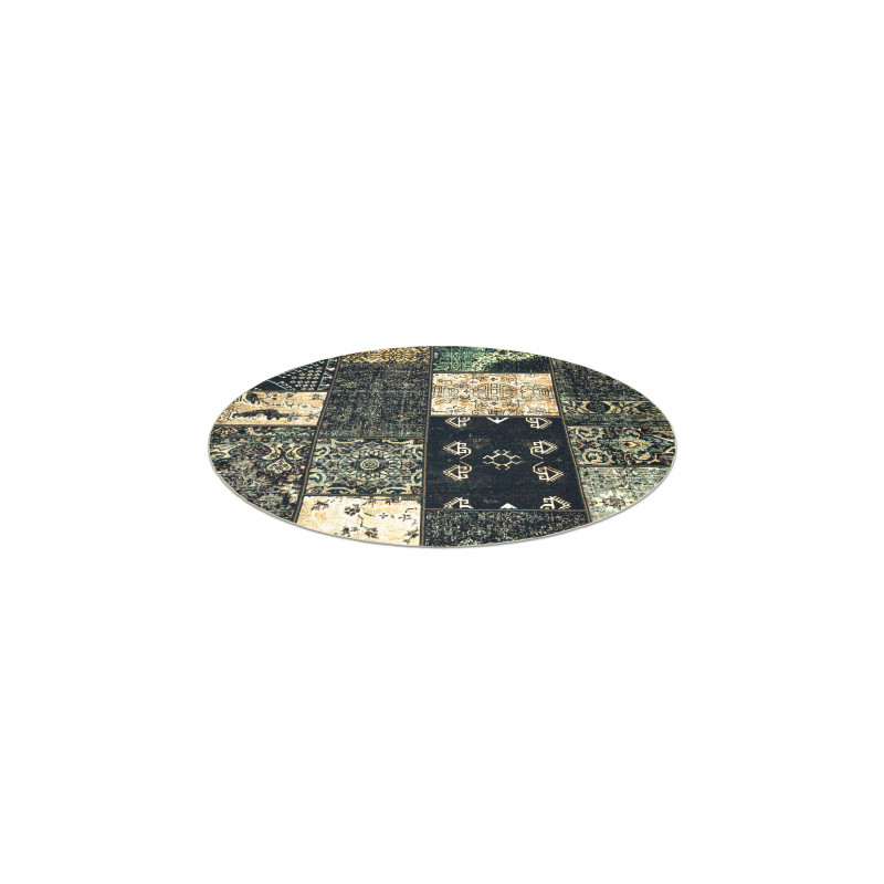 Dywan ANTIKA ancient olive, koło nowoczesny patchwork, grecki do prania - zielony koło 200cm
