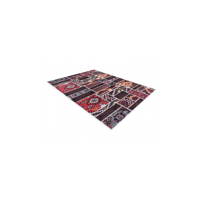 Dywan do prania ANDRE 2305 Orientalny patchwork, antypoślizgowy - bordo / brązowy 80x150cm