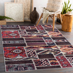 Dywan do prania ANDRE 2305 Orientalny patchwork, antypoślizgowy - bordo / brązowy 80x150cm