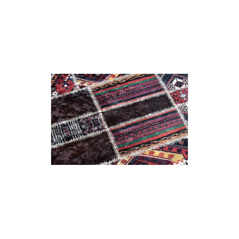 Dywan do prania ANDRE 2305 Orientalny patchwork, antypoślizgowy - bordo / brązowy 80x150cm