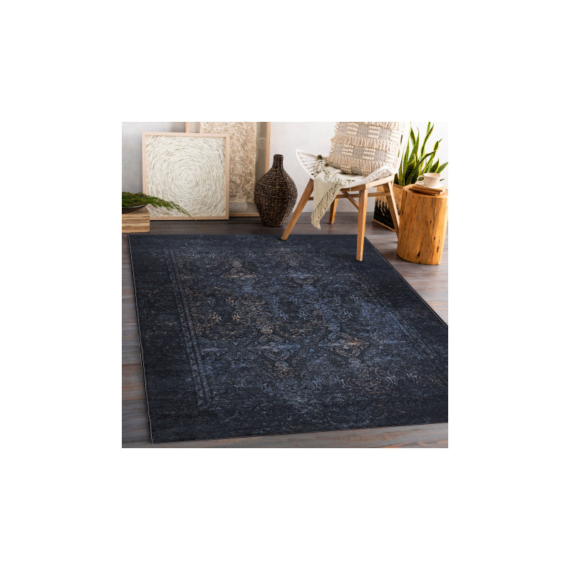 Dywan do prania ANDRE 1058 Ornament, vintage antypoślizgowy - czarny / niebieski 160x220cm