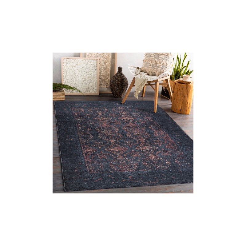 Dywan do prania ANDRE 1013 Ornament, vintage antypoślizgowy - czarny / terakota 80x150cm Dywan do prania ANDRE 1013 Ornament, vintage antypoślizgowy - czarny / terakota 80x150cm