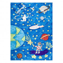 Dywan do prania BAMBINO 2265 Kosmos, rakieta dla dzieci, antypoślizgowy - niebieski 140x190cm
