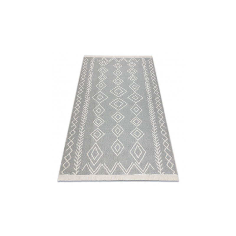 Dywan TWIN 23000 Boho, bawełna, dwustronny, romby Ekologiczny frędzle - szary / krem 100x200cm