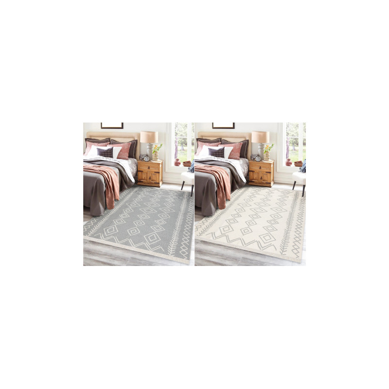 Dywan TWIN 23000 Boho, bawełna, dwustronny, romby Ekologiczny frędzle - szary / krem 100x200cm