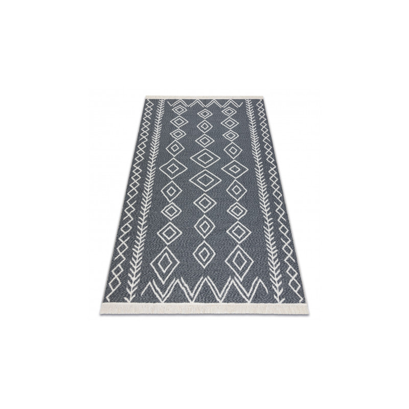 Dywan TWIN 23000 Boho, bawełna, dwustronny, romby Ekologiczny frędzle - antracyt / krem 100x200cm