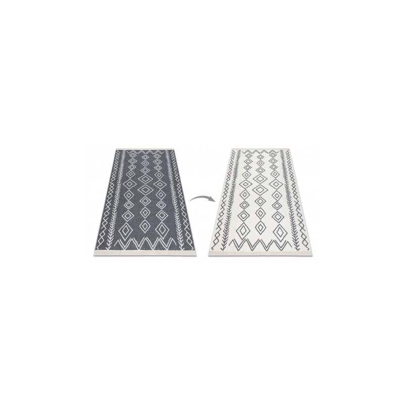 Dywan TWIN 23000 Boho, bawełna, dwustronny, romby Ekologiczny frędzle - antracyt / krem 100x200cm