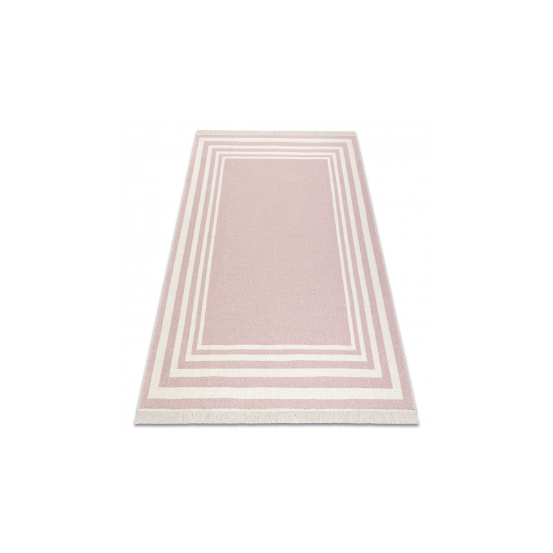 Dywan TWIN 22990 Ramka bawełna, dwustronny, Ekologiczny frędzle - różowy / krem 180x270cm