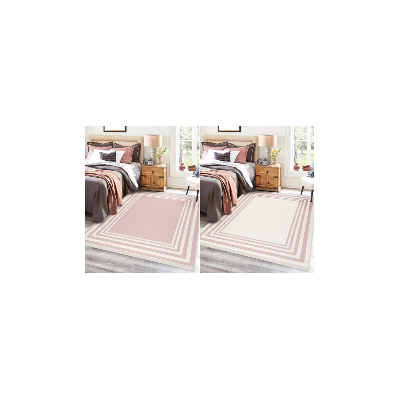 Dywan TWIN 22990 Ramka bawełna, dwustronny, Ekologiczny frędzle - różowy / krem 200x290cm