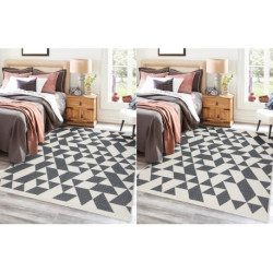 Dywan TWIN 22992 Geometryczny, bawełna, dwustronny Ekologiczny frędzle - antracyt / krem 80x150cm