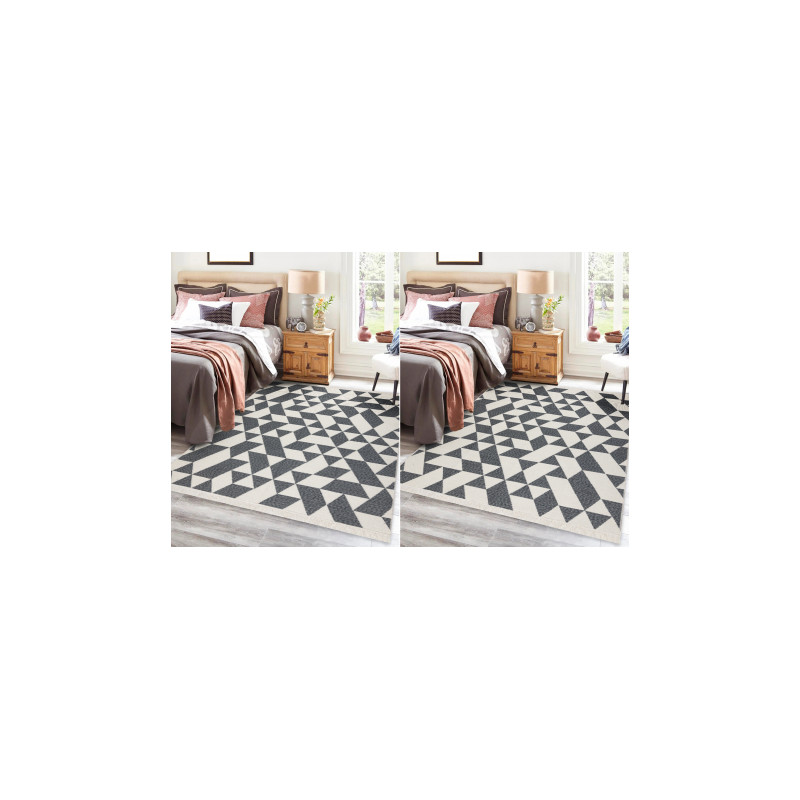Dywan TWIN 22992 Geometryczny, bawełna, dwustronny Ekologiczny frędzle - antracyt / krem 80x150cm