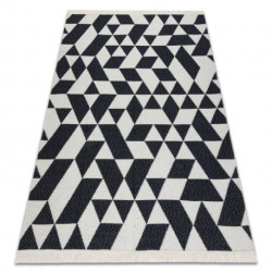 Dywan TWIN 22992 Geometryczny, bawełna, dwustronny Ekologiczny frędzle - czarny / krem 180x270cm