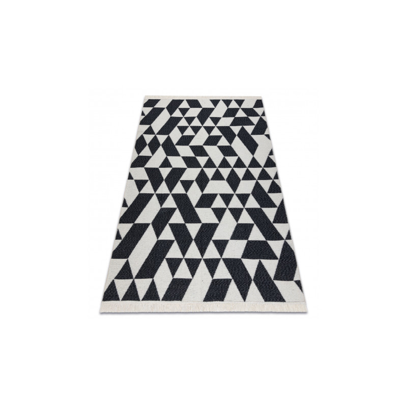 Dywan TWIN 22992 Geometryczny, bawełna, dwustronny Ekologiczny frędzle - czarny / krem 180x270cm