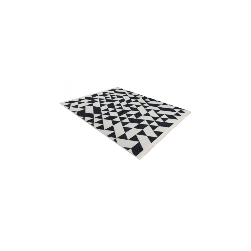 Dywan TWIN 22992 Geometryczny, bawełna, dwustronny Ekologiczny frędzle - czarny / krem 180x270cm