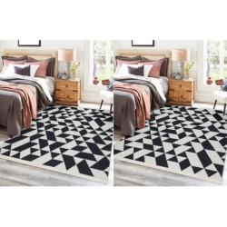 Dywan TWIN 22992 Geometryczny, bawełna, dwustronny Ekologiczny frędzle - czarny / krem 180x270cm