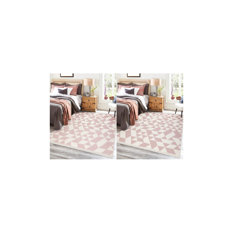 Dywan TWIN 22992 Geometryczny, bawełna, dwustronny Ekologiczny frędzle - różowy / krem 60x90cm