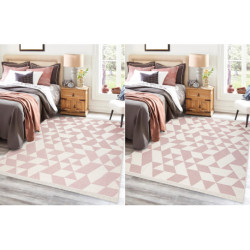 Dywan TWIN 22992 Geometryczny, bawełna, dwustronny Ekologiczny frędzle - różowy / krem 140x190cm