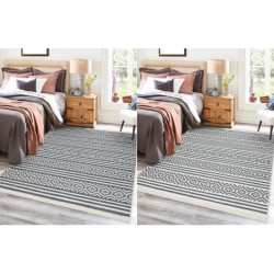 Dywan TWIN 22996 Geometryczny, pasy bawełna, dwustronny Ekologiczny frędzle - antracyt / krem 100x200cm
