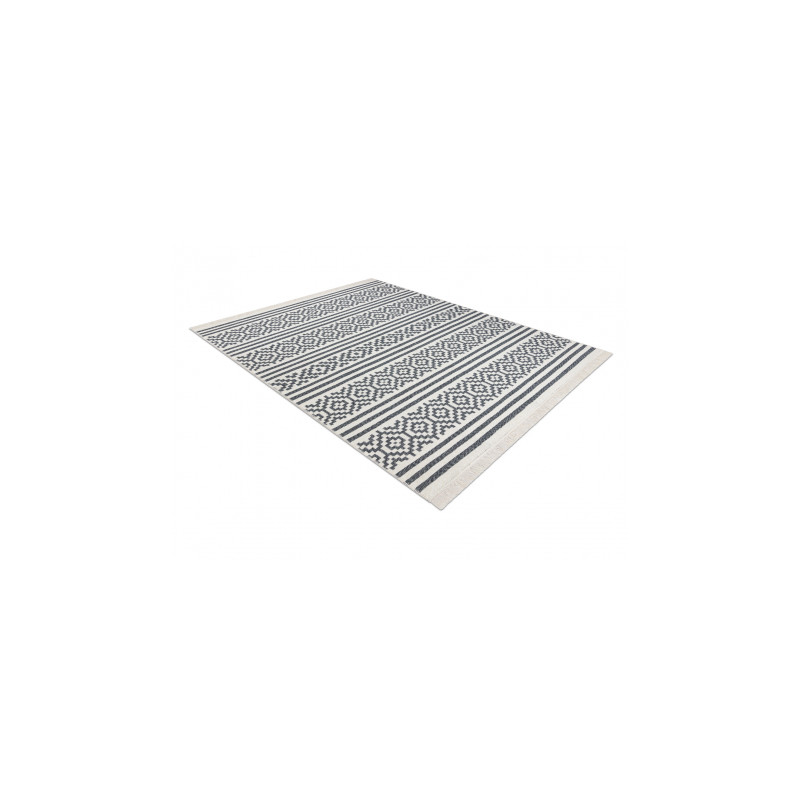 Dywan TWIN 22996 Geometryczny, pasy bawełna, dwustronny Ekologiczny frędzle - antracyt / krem 120x170cm