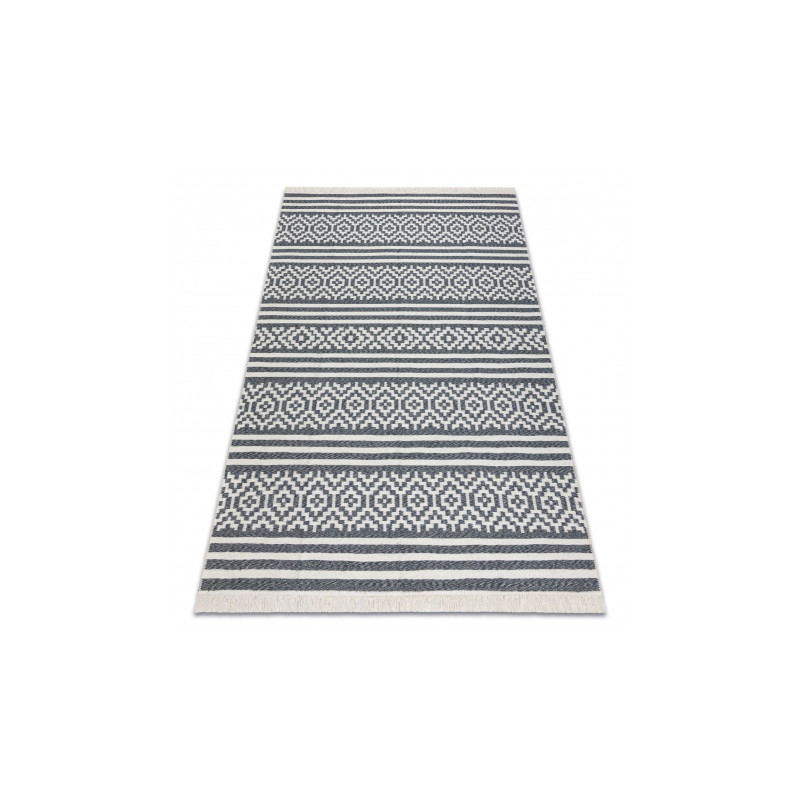Dywan TWIN 22996 Geometryczny, pasy bawełna, dwustronny Ekologiczny frędzle - antracyt / krem 200x290cm