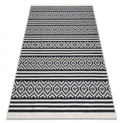 Dywan TWIN 22996 Geometryczny, pasy bawełna, dwustronny Ekologiczny frędzle - czarny / krem 60x90cm