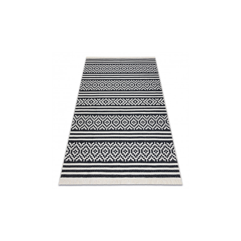 Dywan TWIN 22996 Geometryczny, pasy bawełna, dwustronny Ekologiczny frędzle - czarny / krem 60x90cm