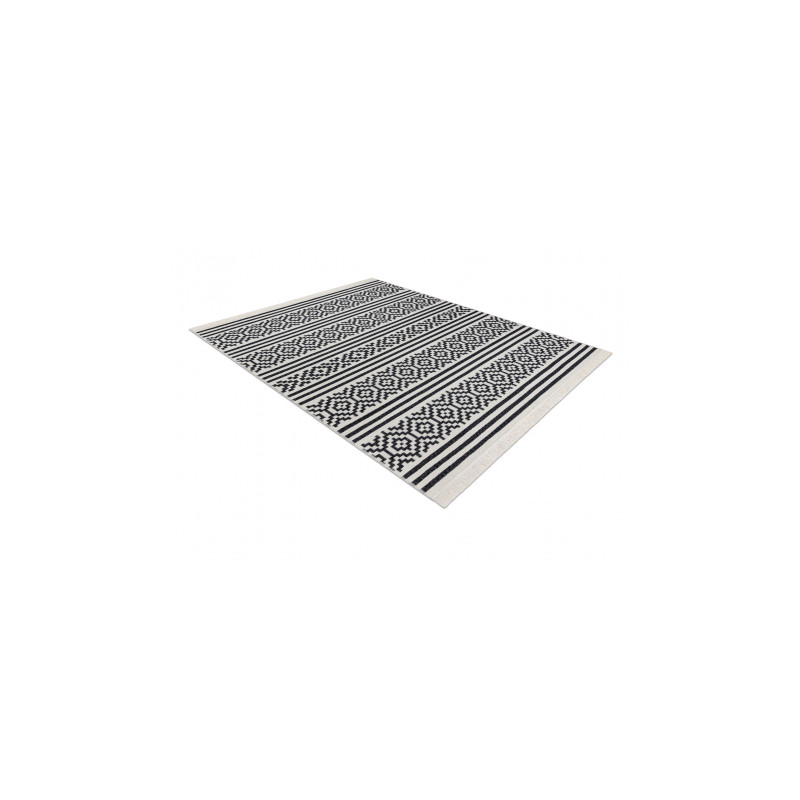 Dywan TWIN 22996 Geometryczny, pasy bawełna, dwustronny Ekologiczny frędzle - czarny / krem 100x200cm