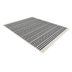 Dywan TWIN 22996 Geometryczny, pasy bawełna, dwustronny Ekologiczny frędzle - czarny / krem 140x190cm