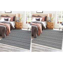 Dywan TWIN 22996 Geometryczny, pasy bawełna, dwustronny Ekologiczny frędzle - czarny / krem 160x220cm