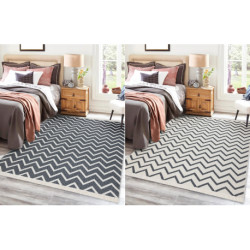 Dywan TWIN 23002 Zygzak, bawełna, dwustronny Ekologiczny frędzle - antracyt / krem 100x200cm