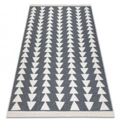 Dywan TWIN 22994 Geometryczny, trójkąty pasy bawełna, dwustronny Ekologiczny frędzle - antracyt / krem 80x150cm