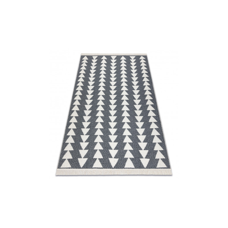 Dywan TWIN 22994 Geometryczny, trójkąty pasy bawełna, dwustronny Ekologiczny frędzle - antracyt / krem 80x150cm