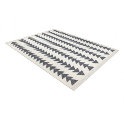Dywan TWIN 22994 Geometryczny, trójkąty pasy bawełna, dwustronny Ekologiczny frędzle - antracyt / krem 80x150cm