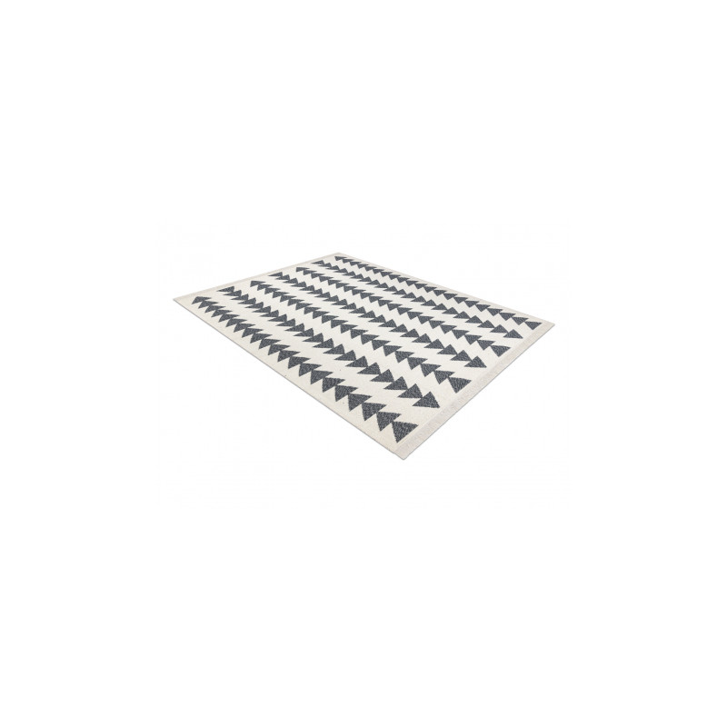 Dywan TWIN 22994 Geometryczny, trójkąty pasy bawełna, dwustronny Ekologiczny frędzle - antracyt / krem 120x170cm