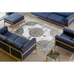 Dywan LIRA E1468 Rozeta, strukturalny, nowoczesny, glamour - szary / złoty 80x150cm