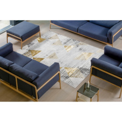 Dywan LIRA E1627 Trójkąty geometryczny, strukturalny, nowoczesny, glamour - szary / złoty 140x190cm