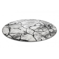 Dywan nowoczesny COZY 8873 Koło Cracks Popękany beton - Strukturalny, dwa poziomy runa ciemny szary koło 120cm